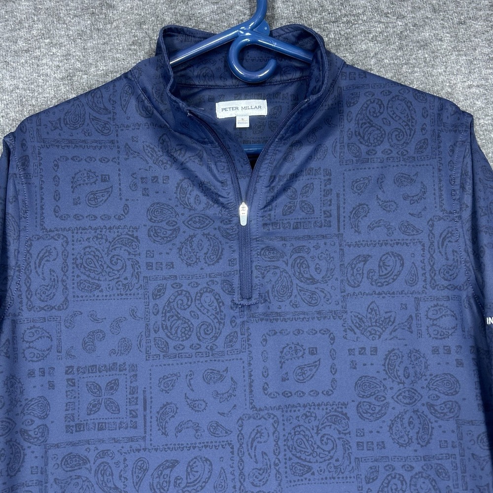 Peter Millar Shirt Mens S Navy Perth Delos Paisley Performance 1/4 Zip